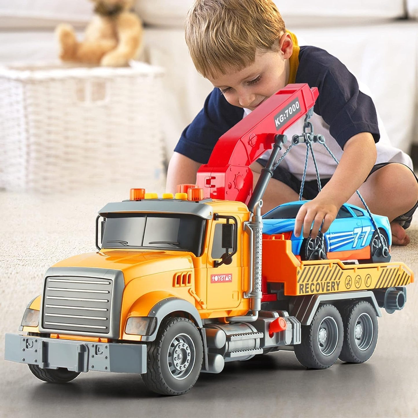 Large Tow Truck Toy,Friction Powered Transport Truck