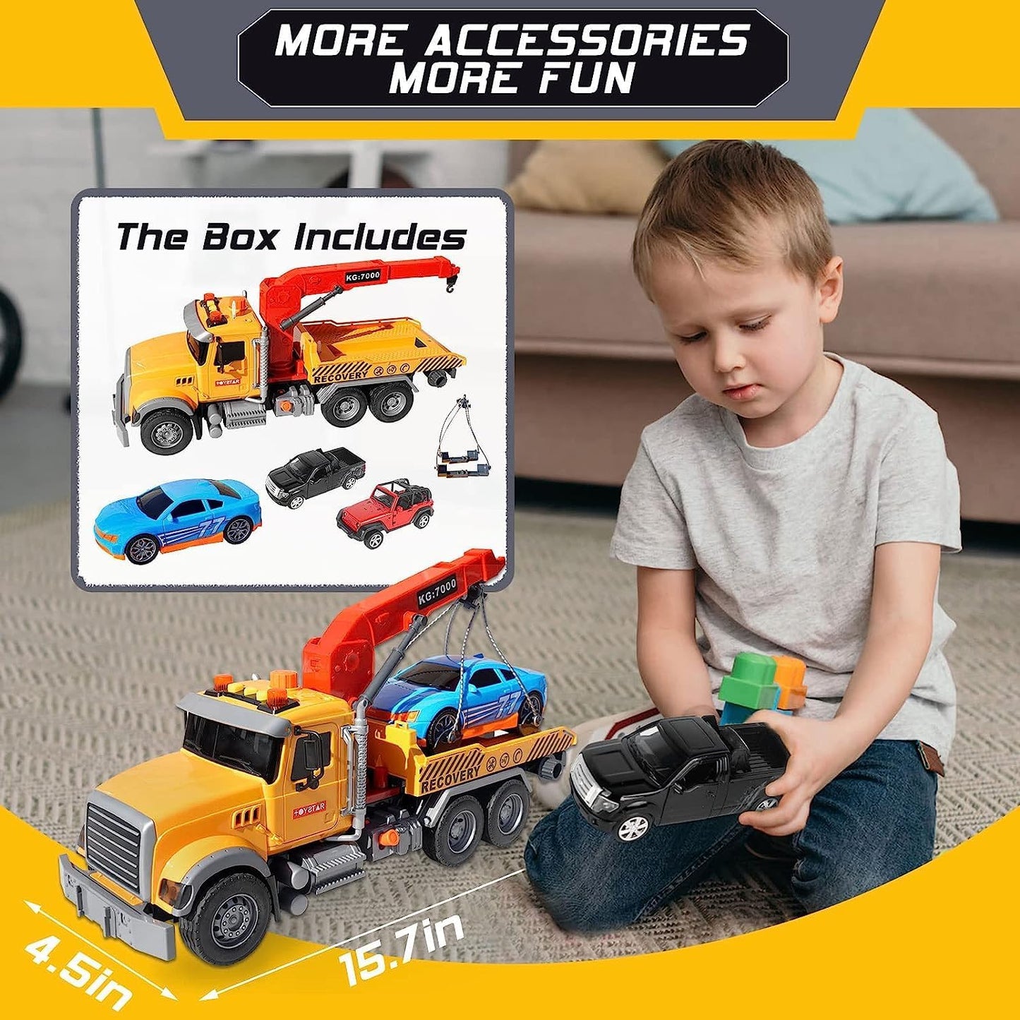 Large Tow Truck Toy,Friction Powered Transport Truck